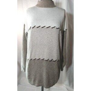 Chamonix Women Knit Beige colorblock stitch Silk Angora Blend Sweater Size Large